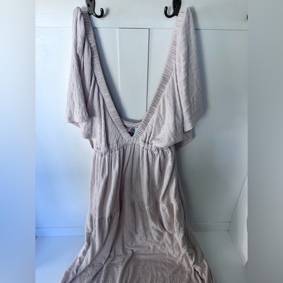 Free People La La Maxi Dress FP Beach Beige Flutter Sleeve Open Back - Size S - Picture 2 of 7